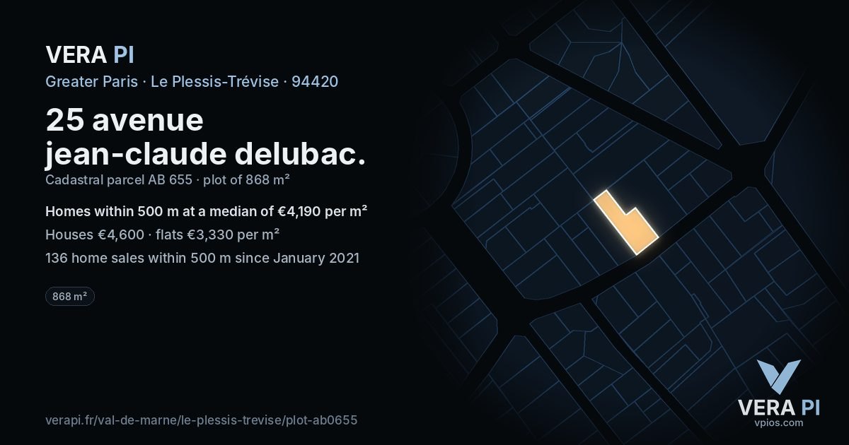 25 avenue jean-claude delubac, Le Plessis-Trévise at night – the plot lit, the parcels around coloured by the prices near them