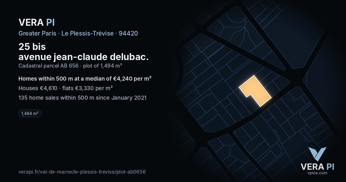 25 bis avenue jean-claude delubac, Le Plessis-Trévise at night – the plot lit, the parcels around coloured by the prices near them