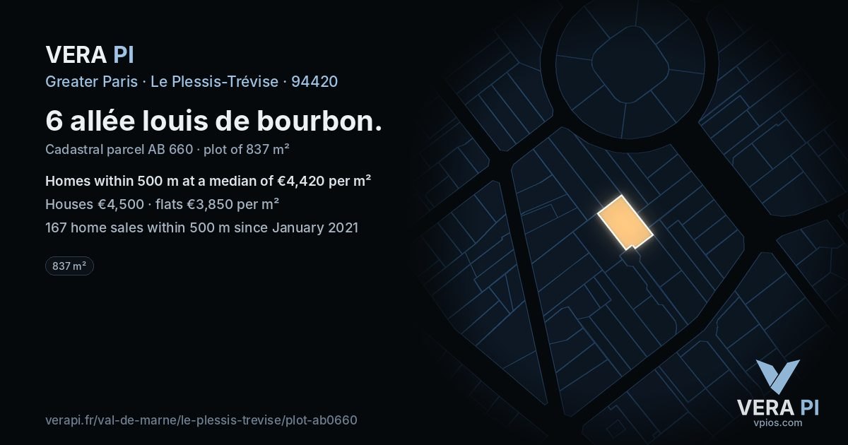 6 allée louis de bourbon, Le Plessis-Trévise at night – the plot lit, the parcels around coloured by the prices near them