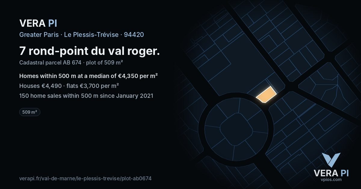 7 rond-point du val roger, Le Plessis-Trévise at night – the plot lit, the parcels around coloured by the prices near them