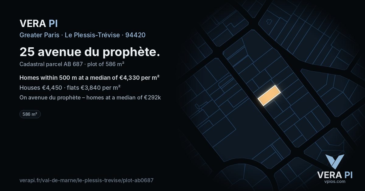 25 avenue du prophète, Le Plessis-Trévise at night – the plot lit, the parcels around coloured by the prices near them