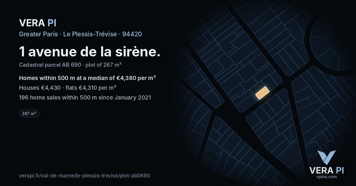 1 avenue de la sirène, Le Plessis-Trévise at night – the plot lit, the parcels around coloured by the prices near them
