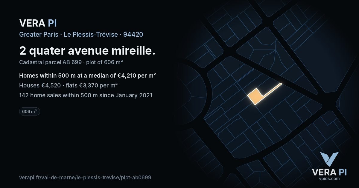 2 quater avenue mireille, Le Plessis-Trévise at night – the plot lit, the parcels around coloured by the prices near them