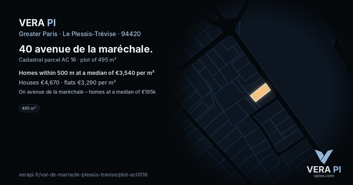 40 avenue de la maréchale, Le Plessis-Trévise at night – the plot lit, the parcels around coloured by the prices near them