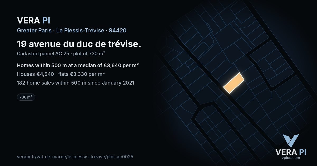 19 avenue du duc de trévise, Le Plessis-Trévise at night – the plot lit, the parcels around coloured by the prices near them