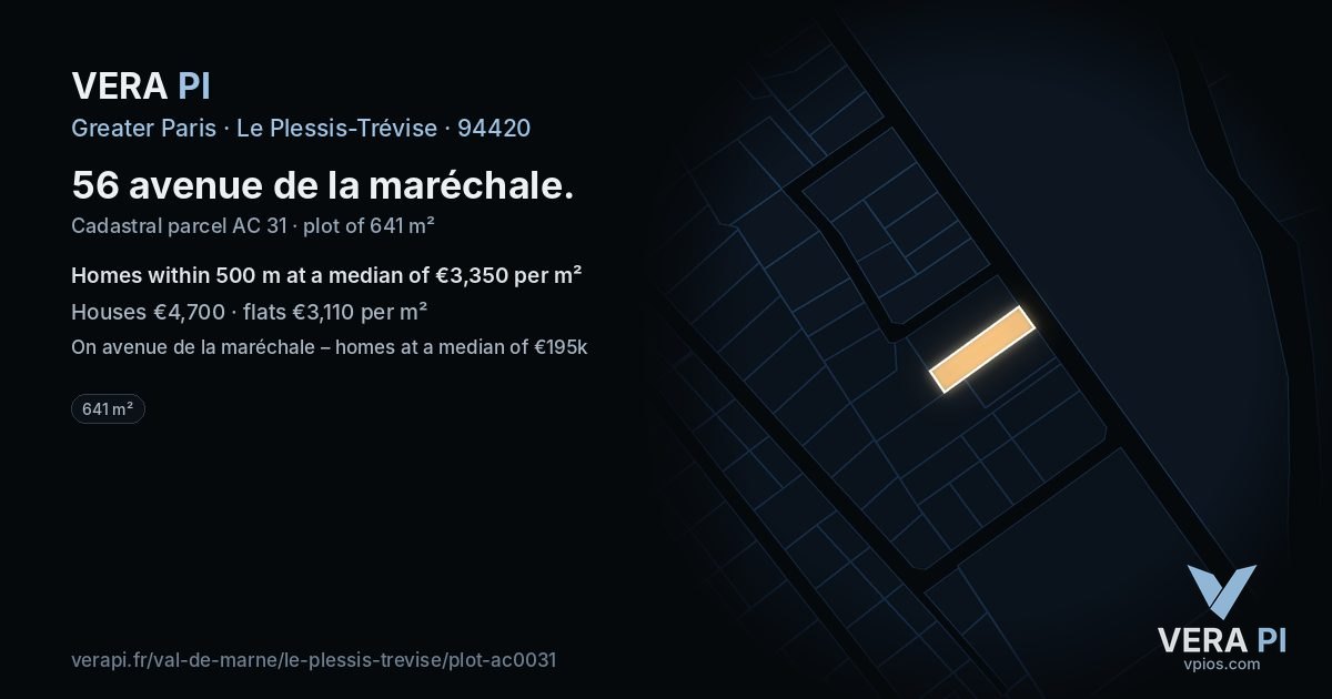 56 avenue de la maréchale, Le Plessis-Trévise at night – the plot lit, the parcels around coloured by the prices near them