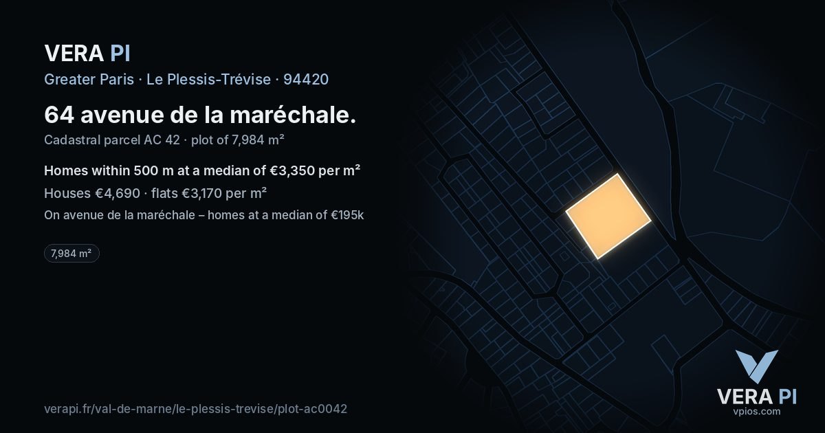 64 avenue de la maréchale, Le Plessis-Trévise at night – the plot lit, the parcels around coloured by the prices near them