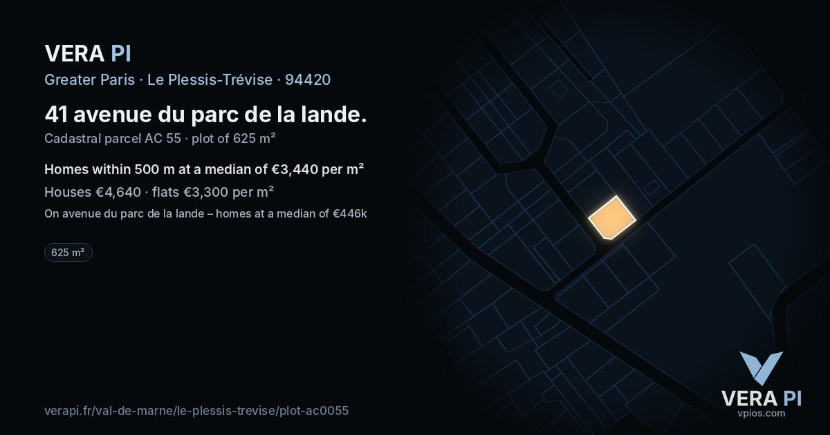 41 avenue du parc de la lande, Le Plessis-Trévise at night – the plot lit, the parcels around coloured by the prices near them