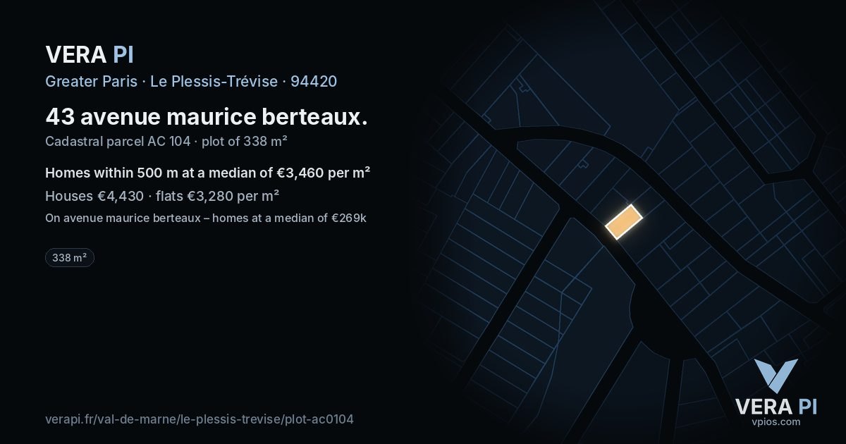 43 avenue maurice berteaux, Le Plessis-Trévise at night – the plot lit, the parcels around coloured by the prices near them