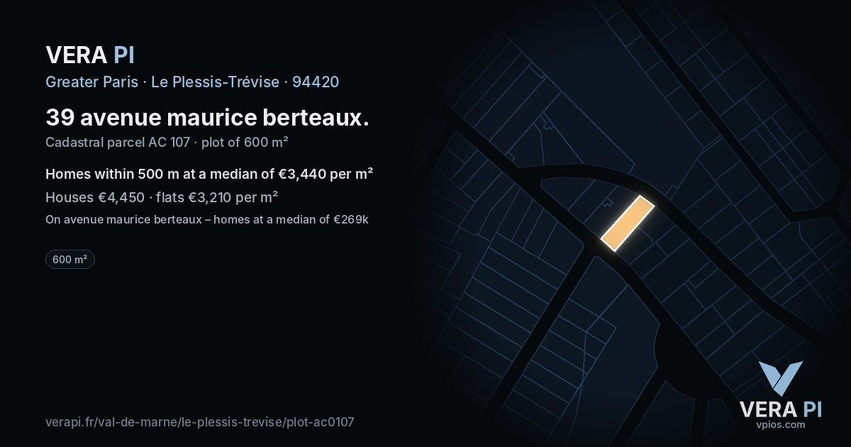 39 avenue maurice berteaux, Le Plessis-Trévise at night – the plot lit, the parcels around coloured by the prices near them