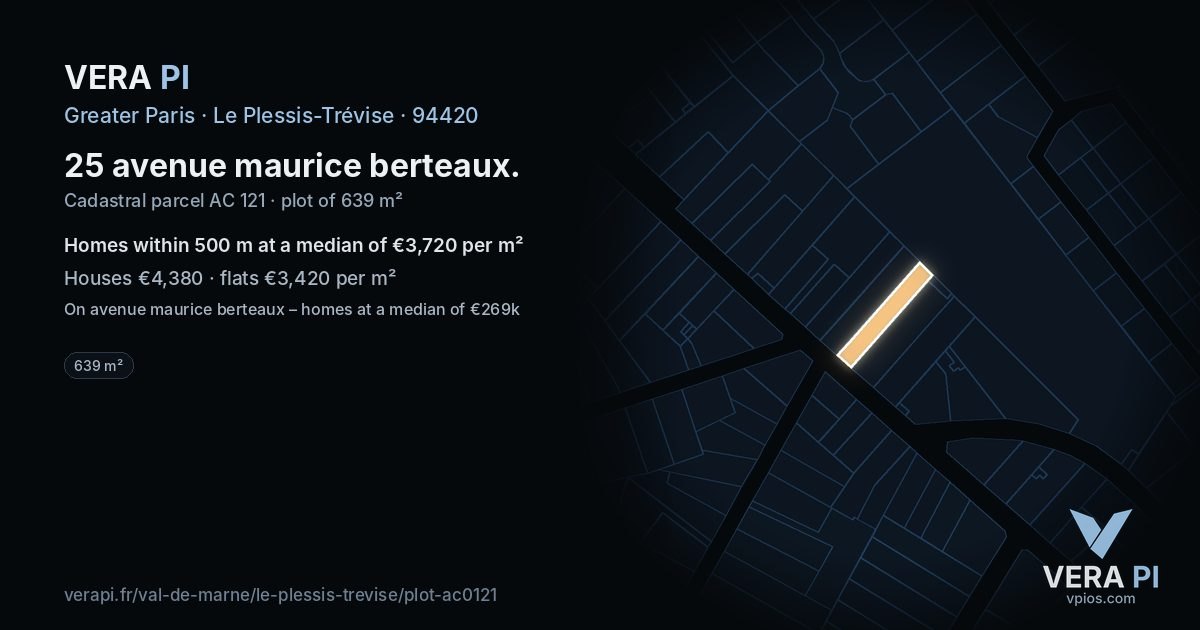 25 avenue maurice berteaux, Le Plessis-Trévise at night – the plot lit, the parcels around coloured by the prices near them