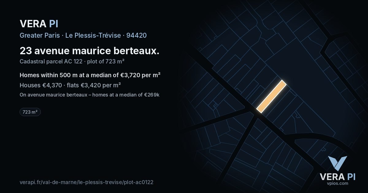 23 avenue maurice berteaux, Le Plessis-Trévise at night – the plot lit, the parcels around coloured by the prices near them