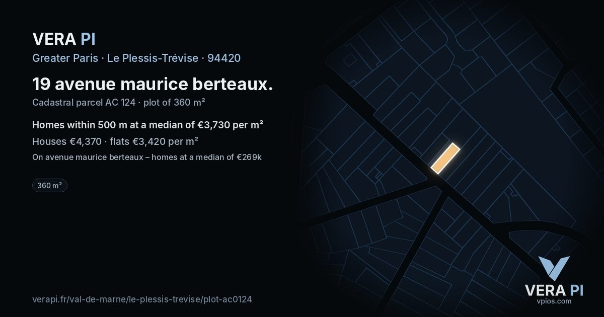 19 avenue maurice berteaux, Le Plessis-Trévise at night – the plot lit, the parcels around coloured by the prices near them