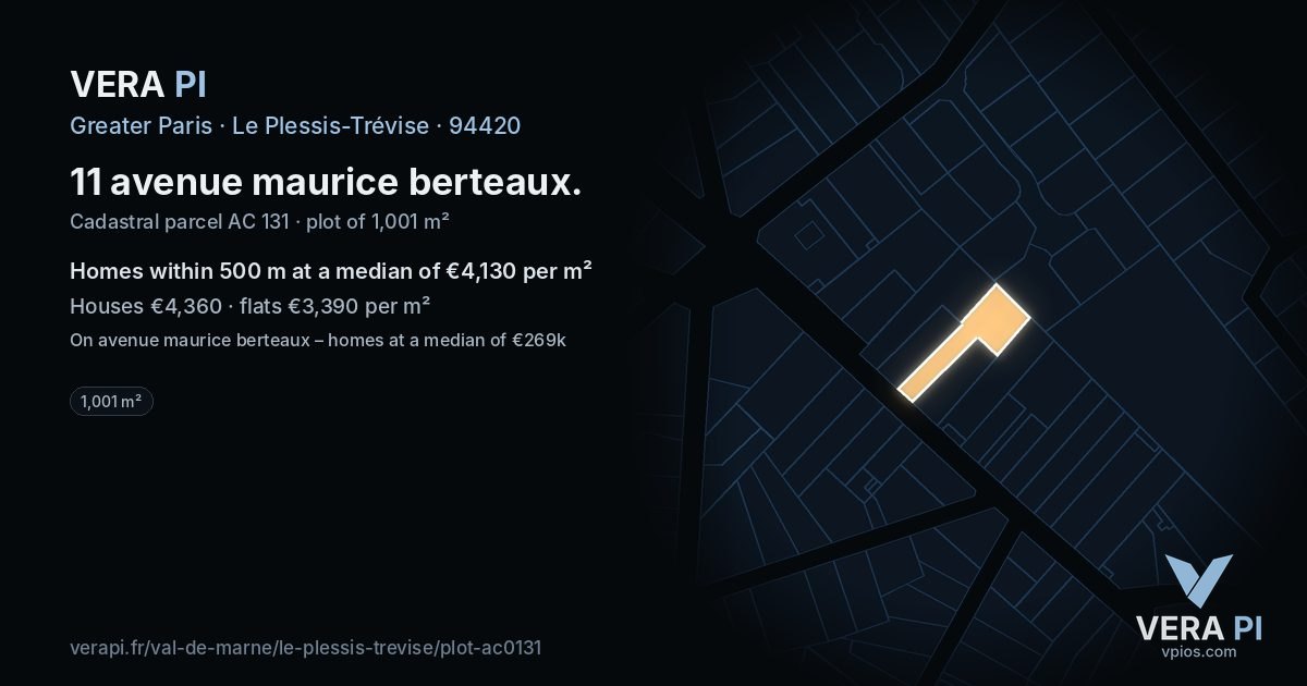 11 avenue maurice berteaux, Le Plessis-Trévise at night – the plot lit, the parcels around coloured by the prices near them