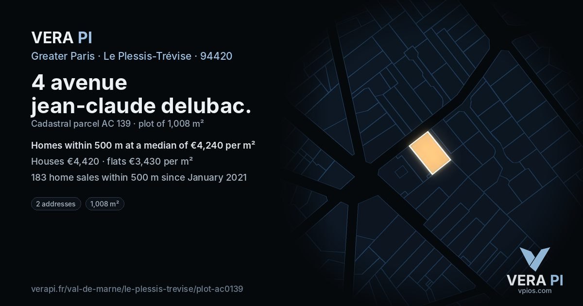 4 avenue jean-claude delubac, Le Plessis-Trévise at night – the plot lit, the parcels around coloured by the prices near them