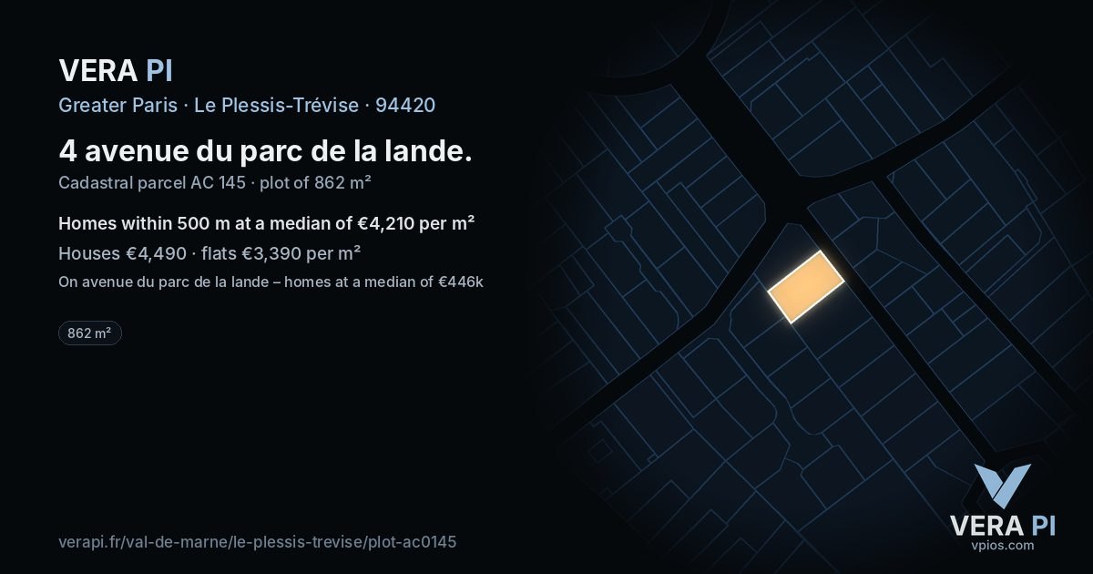 4 avenue du parc de la lande, Le Plessis-Trévise at night – the plot lit, the parcels around coloured by the prices near them