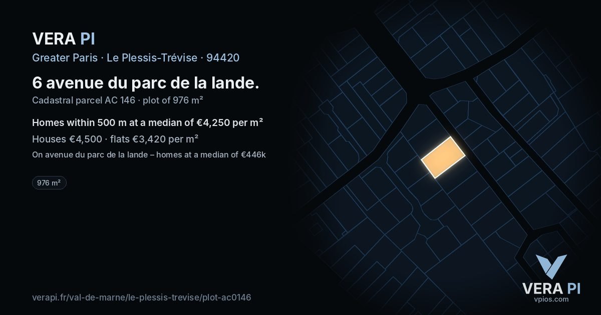 6 avenue du parc de la lande, Le Plessis-Trévise at night – the plot lit, the parcels around coloured by the prices near them