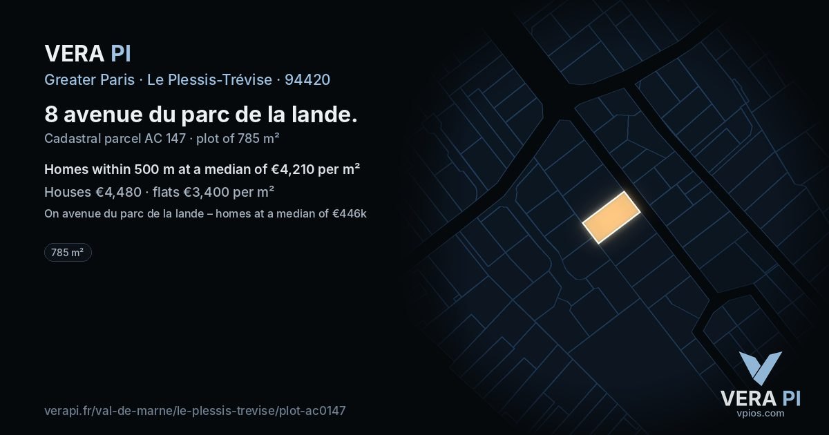 8 avenue du parc de la lande, Le Plessis-Trévise at night – the plot lit, the parcels around coloured by the prices near them