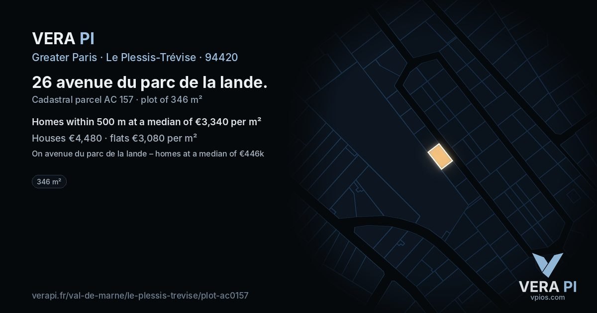 26 avenue du parc de la lande, Le Plessis-Trévise at night – the plot lit, the parcels around coloured by the prices near them