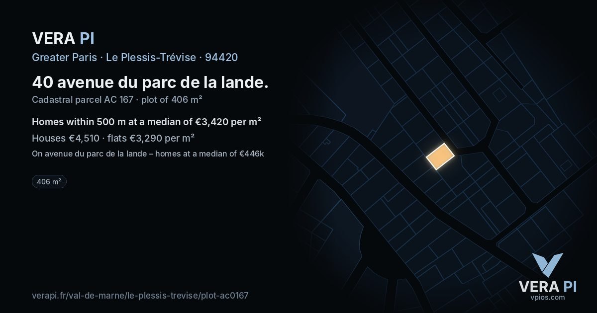 40 avenue du parc de la lande, Le Plessis-Trévise at night – the plot lit, the parcels around coloured by the prices near them