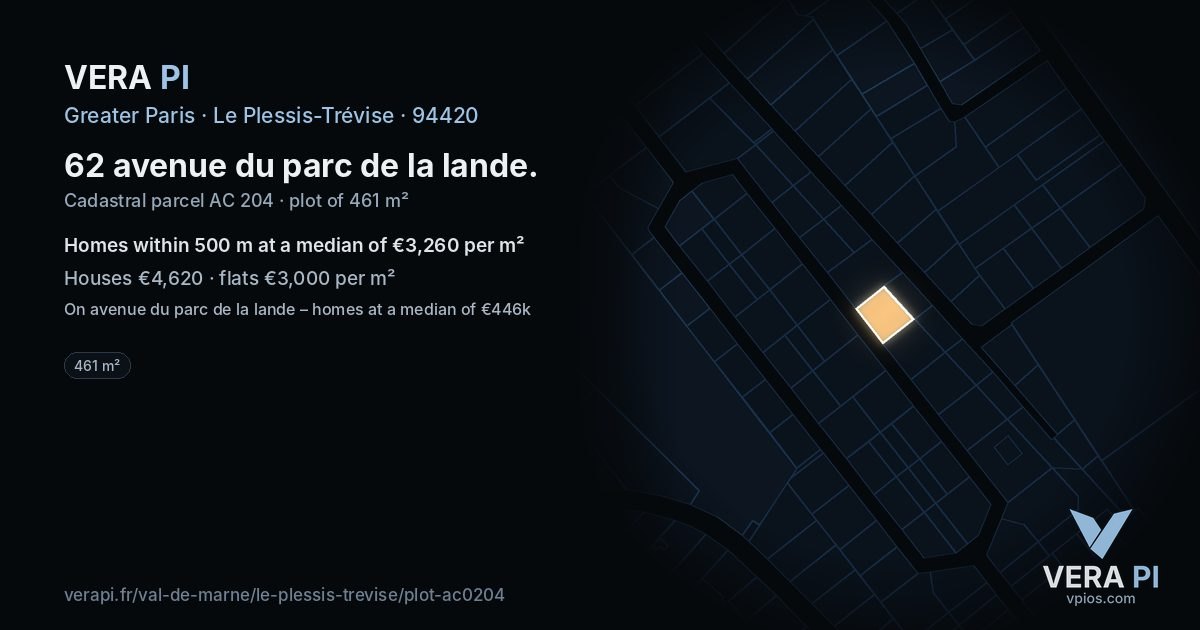 62 avenue du parc de la lande, Le Plessis-Trévise at night – the plot lit, the parcels around coloured by the prices near them