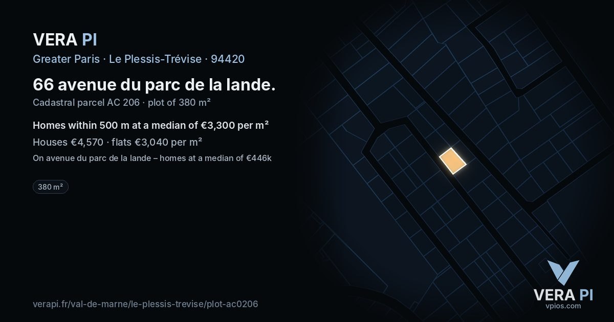 66 avenue du parc de la lande, Le Plessis-Trévise at night – the plot lit, the parcels around coloured by the prices near them