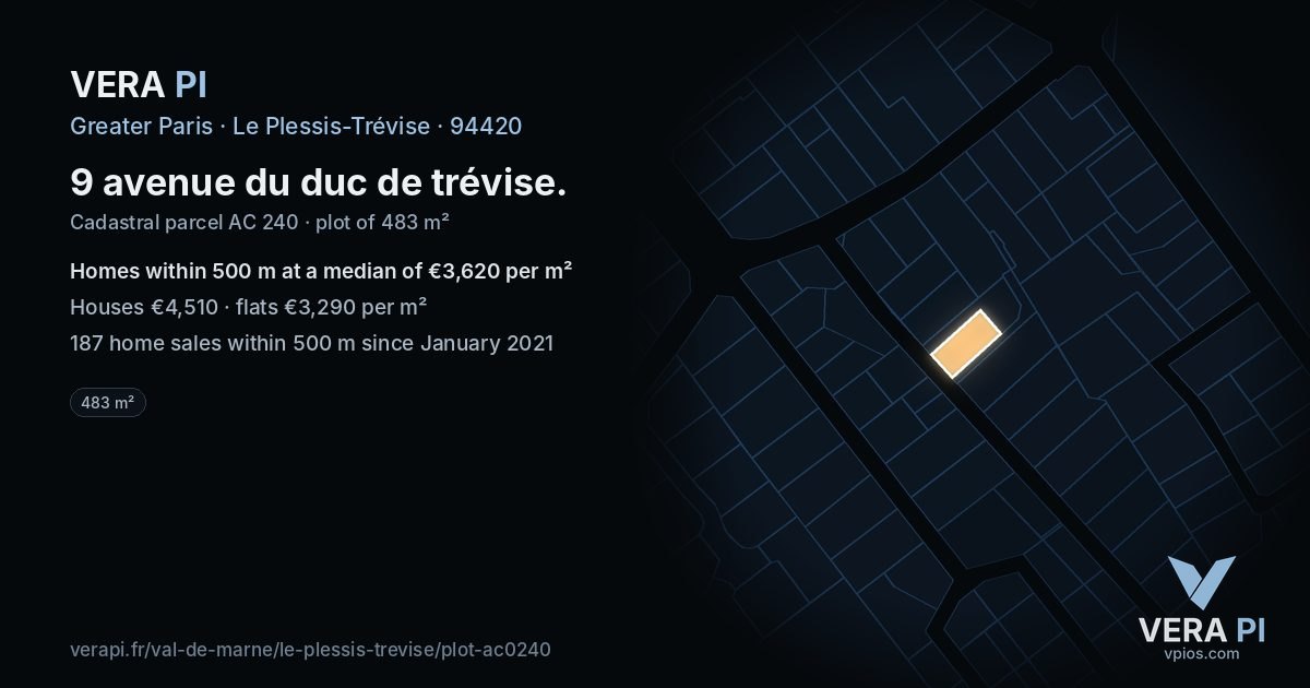 9 avenue du duc de trévise, Le Plessis-Trévise at night – the plot lit, the parcels around coloured by the prices near them