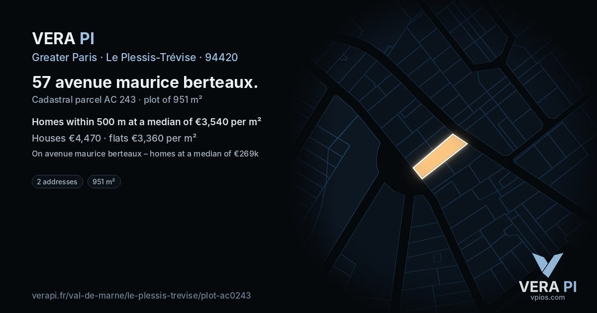 57 avenue maurice berteaux, Le Plessis-Trévise at night – the plot lit, the parcels around coloured by the prices near them