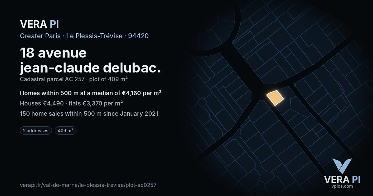 18 avenue jean-claude delubac, Le Plessis-Trévise at night – the plot lit, the parcels around coloured by the prices near them