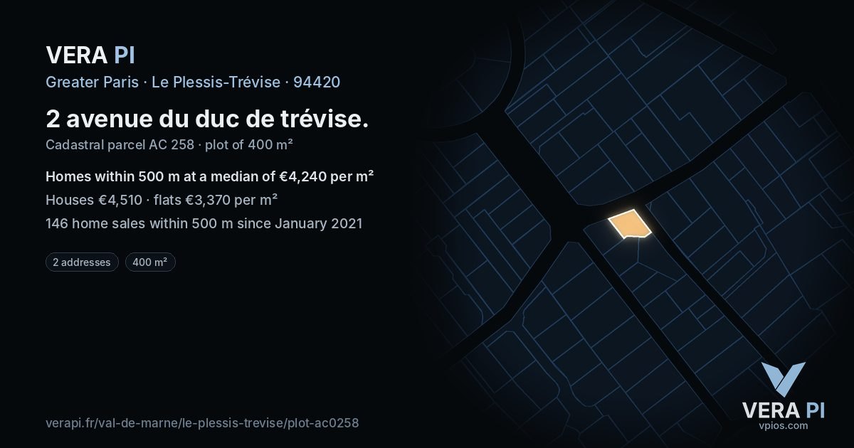 2 avenue du duc de trévise, Le Plessis-Trévise at night – the plot lit, the parcels around coloured by the prices near them