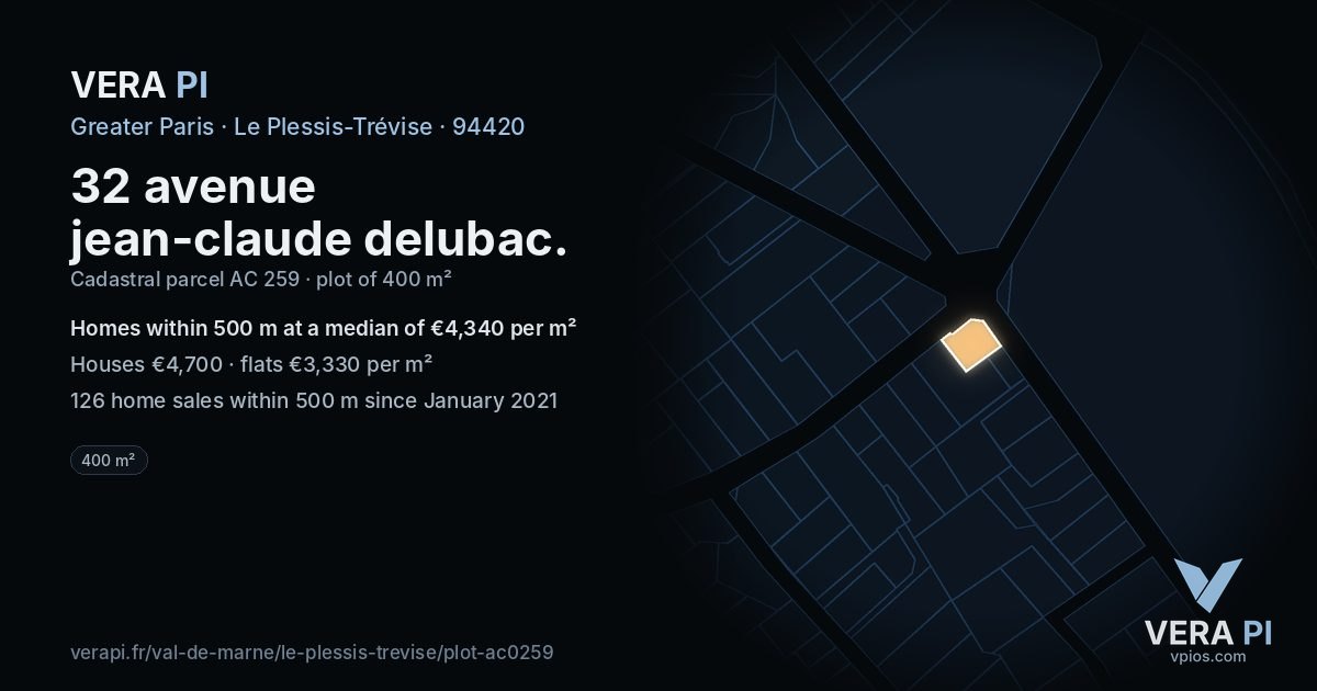 32 avenue jean-claude delubac, Le Plessis-Trévise at night – the plot lit, the parcels around coloured by the prices near them