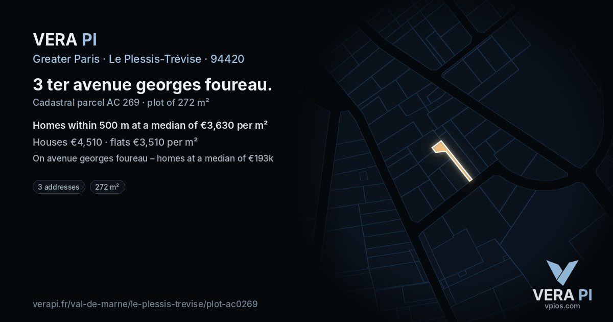 3 ter avenue georges foureau, Le Plessis-Trévise at night – the plot lit, the parcels around coloured by the prices near them