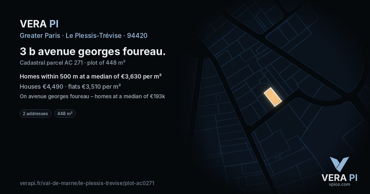 3 b avenue georges foureau, Le Plessis-Trévise at night – the plot lit, the parcels around coloured by the prices near them