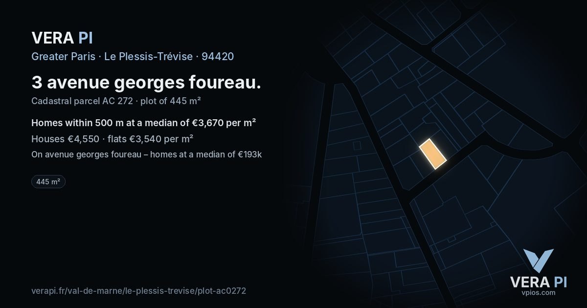 3 avenue georges foureau, Le Plessis-Trévise at night – the plot lit, the parcels around coloured by the prices near them