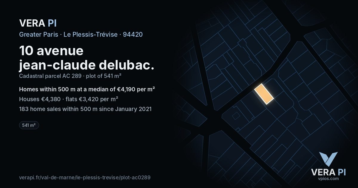 10 avenue jean-claude delubac, Le Plessis-Trévise at night – the plot lit, the parcels around coloured by the prices near them