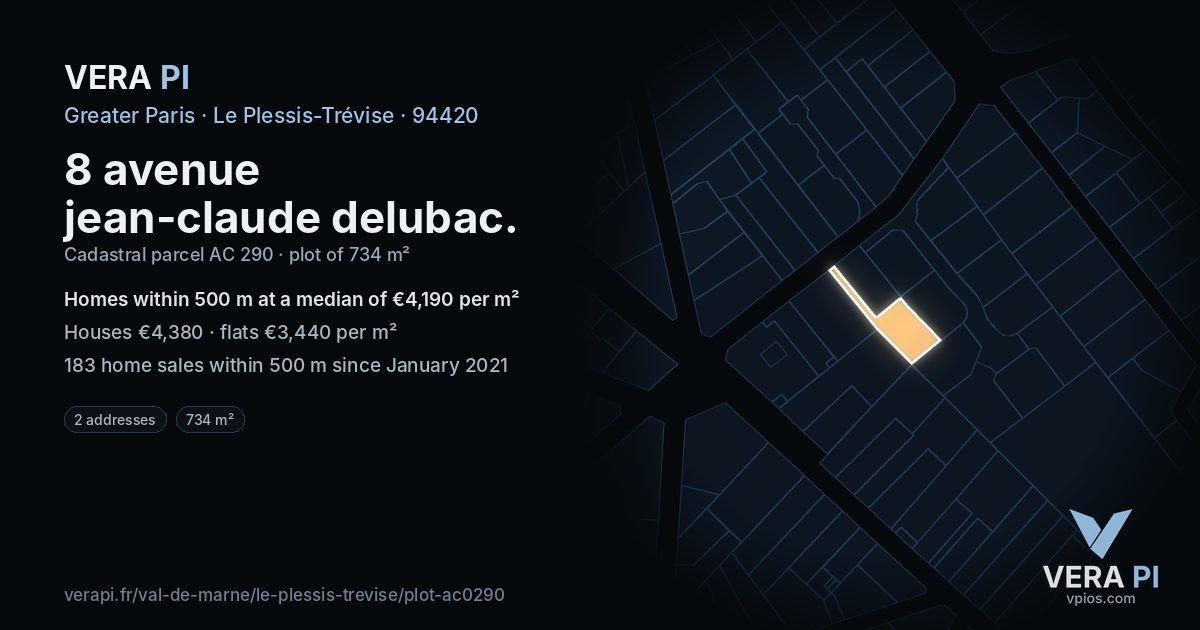 8 avenue jean-claude delubac, Le Plessis-Trévise at night – the plot lit, the parcels around coloured by the prices near them