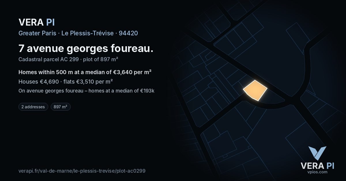 7 avenue georges foureau, Le Plessis-Trévise at night – the plot lit, the parcels around coloured by the prices near them