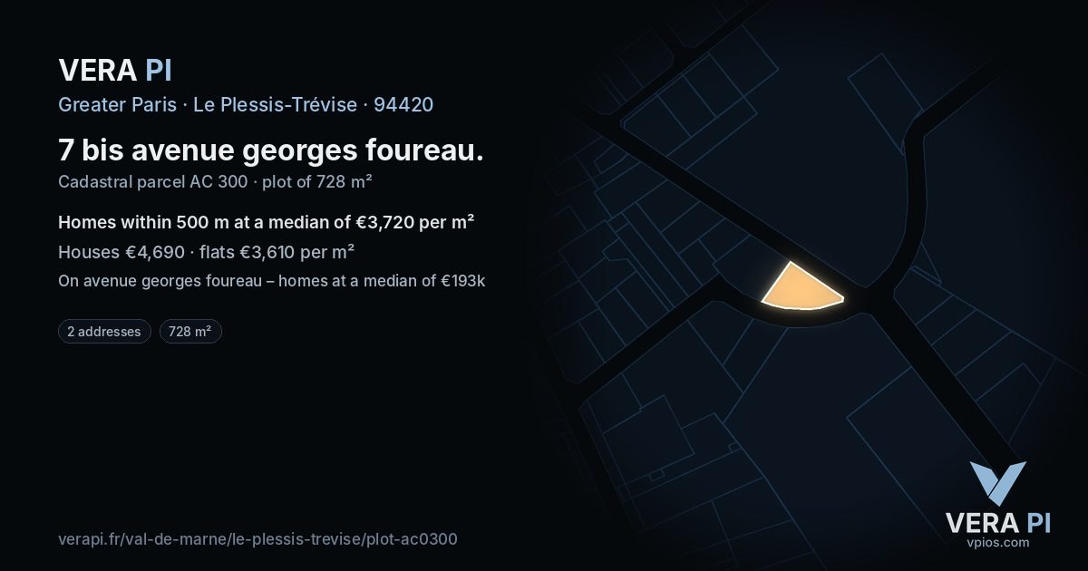 7 bis avenue georges foureau, Le Plessis-Trévise at night – the plot lit, the parcels around coloured by the prices near them