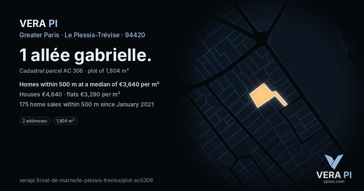 1 allée gabrielle, Le Plessis-Trévise at night – the plot lit, the parcels around coloured by the prices near them