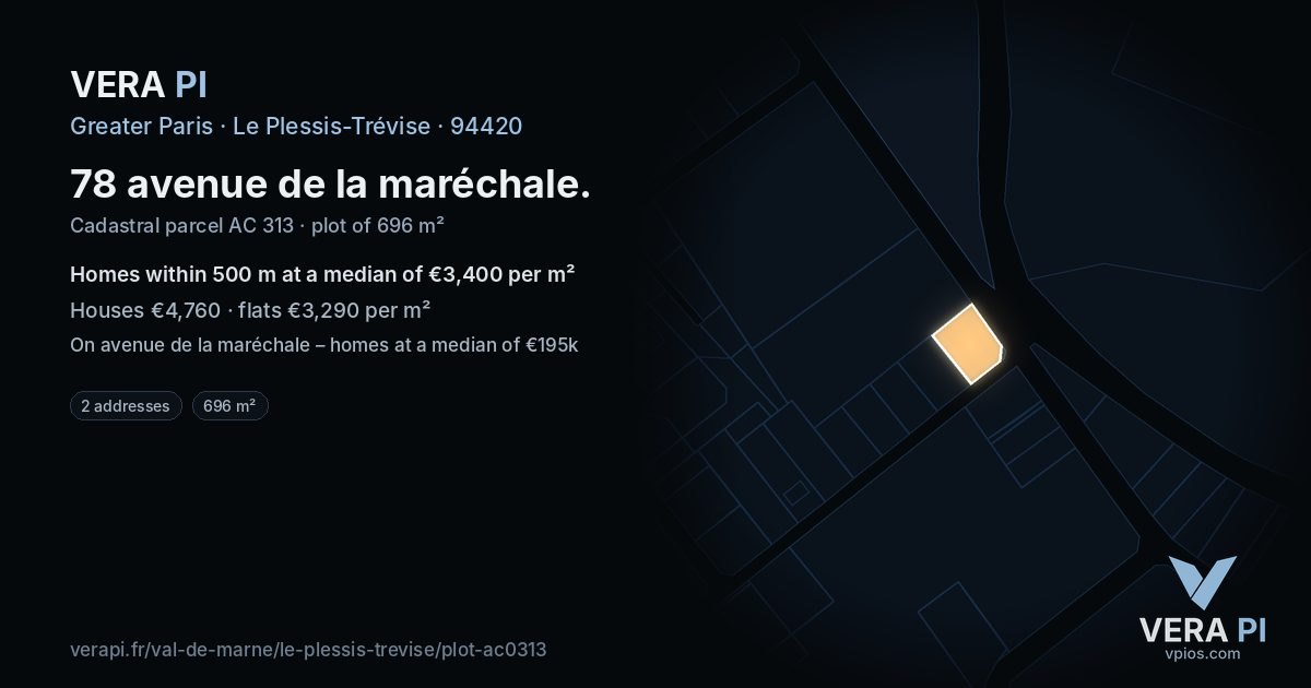 78 avenue de la maréchale, Le Plessis-Trévise at night – the plot lit, the parcels around coloured by the prices near them