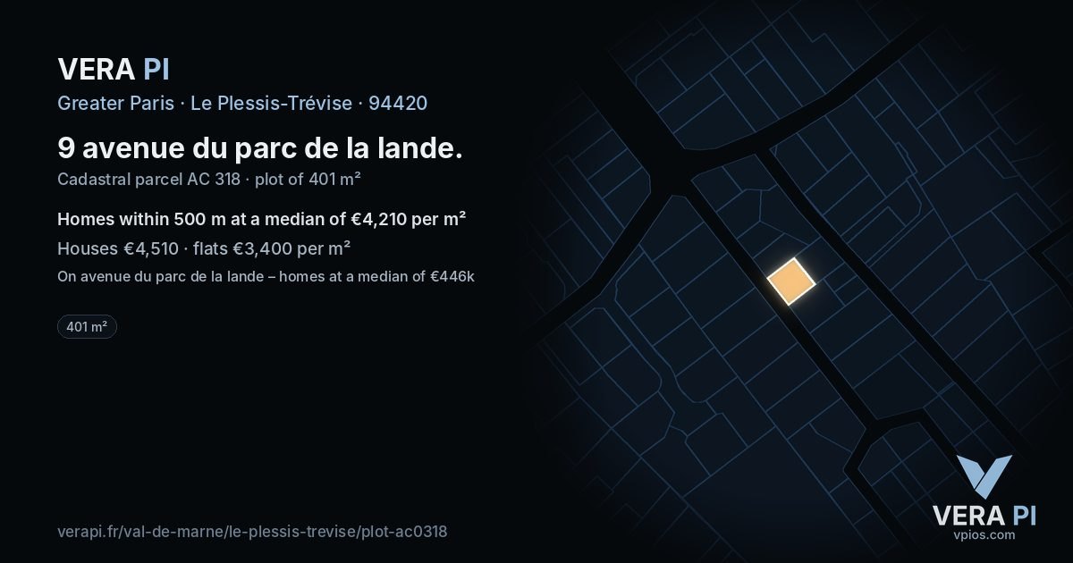 9 avenue du parc de la lande, Le Plessis-Trévise at night – the plot lit, the parcels around coloured by the prices near them