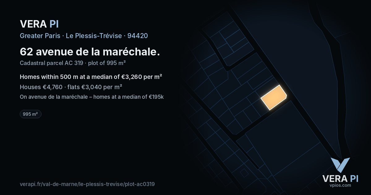 62 avenue de la maréchale, Le Plessis-Trévise at night – the plot lit, the parcels around coloured by the prices near them