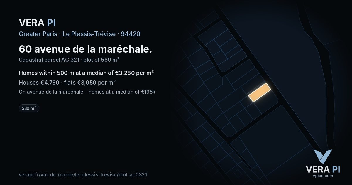 60 avenue de la maréchale, Le Plessis-Trévise at night – the plot lit, the parcels around coloured by the prices near them