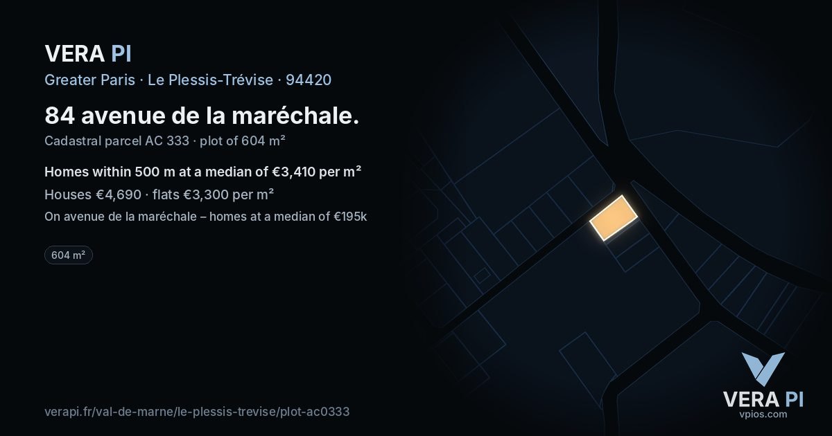 84 avenue de la maréchale, Le Plessis-Trévise at night – the plot lit, the parcels around coloured by the prices near them