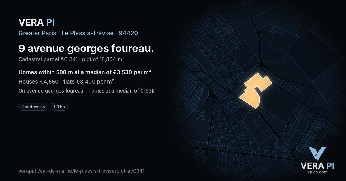 9 avenue georges foureau, Le Plessis-Trévise at night – the plot lit, the parcels around coloured by the prices near them