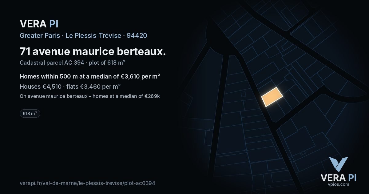 71 avenue maurice berteaux, Le Plessis-Trévise at night – the plot lit, the parcels around coloured by the prices near them