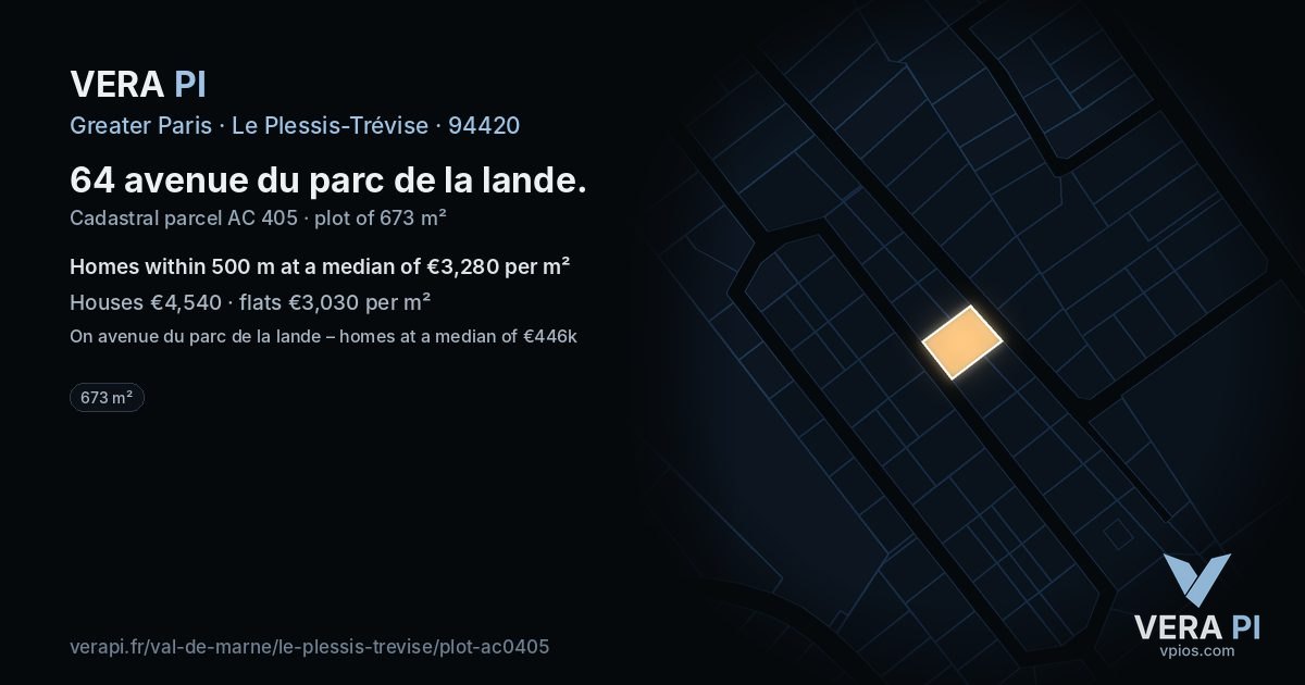 64 avenue du parc de la lande, Le Plessis-Trévise at night – the plot lit, the parcels around coloured by the prices near them