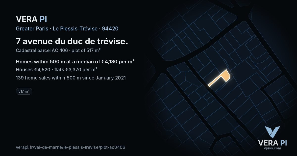 7 avenue du duc de trévise, Le Plessis-Trévise at night – the plot lit, the parcels around coloured by the prices near them