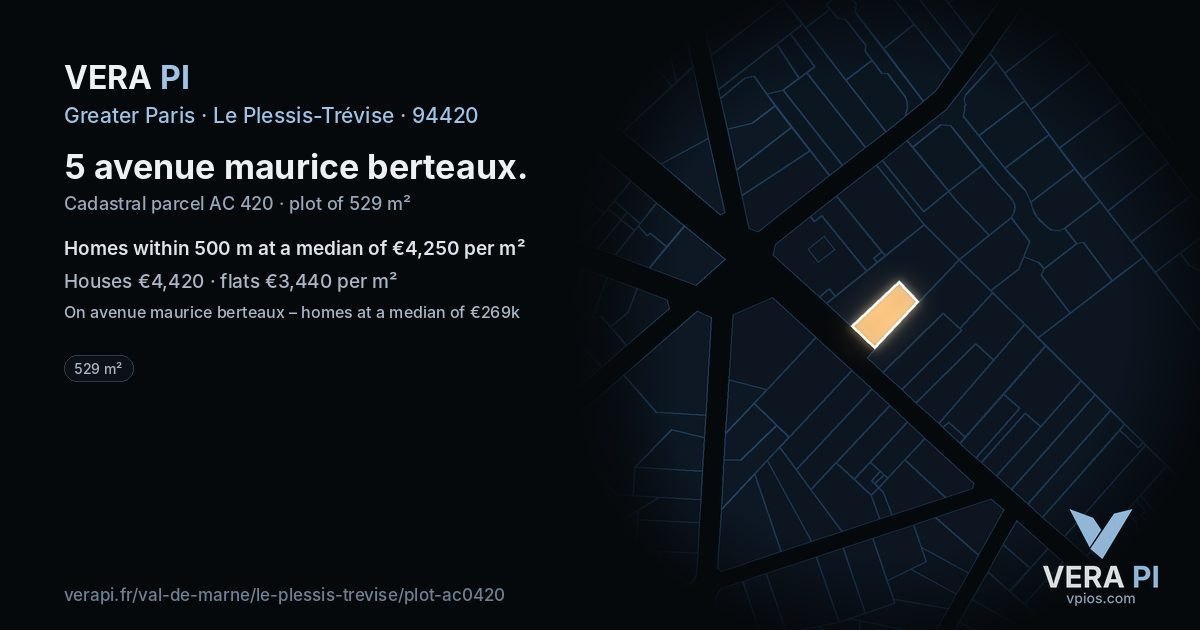 5 avenue maurice berteaux, Le Plessis-Trévise at night – the plot lit, the parcels around coloured by the prices near them