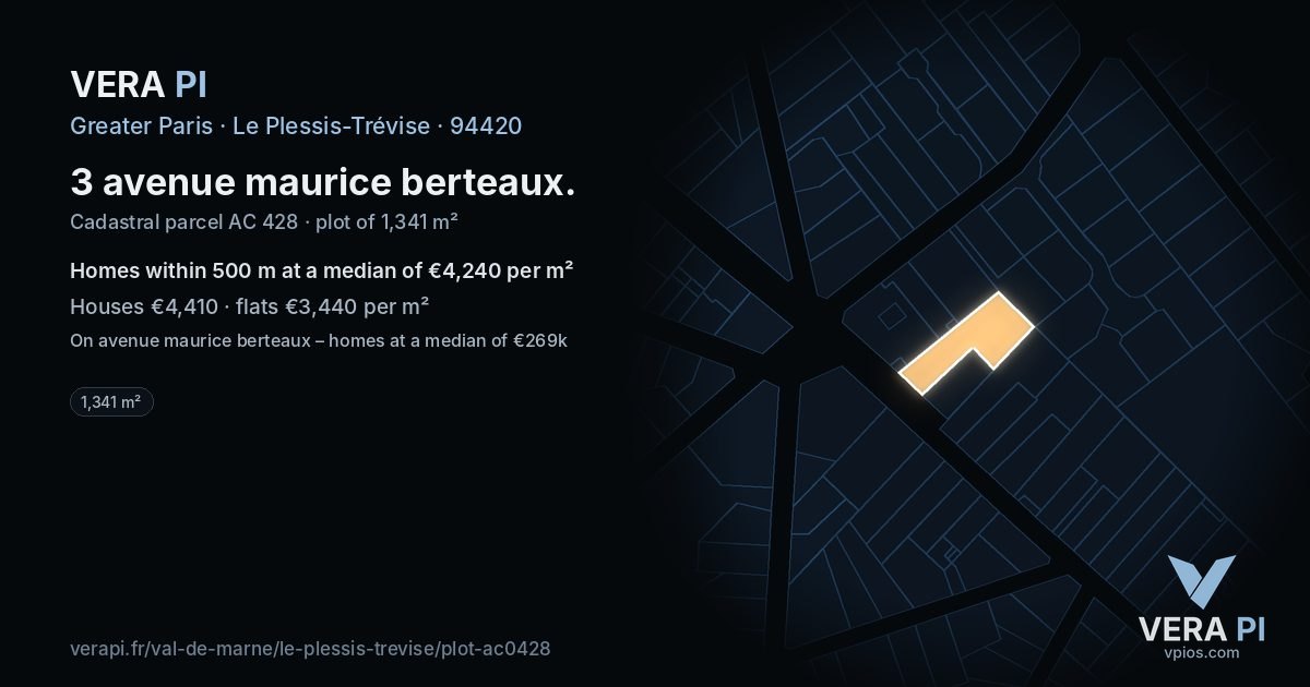 3 avenue maurice berteaux, Le Plessis-Trévise at night – the plot lit, the parcels around coloured by the prices near them